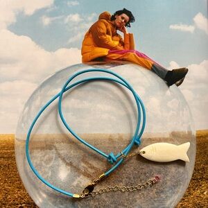 14K gold and Blue Leather Fish Pendant Necklace - by Body Jewelry Universe